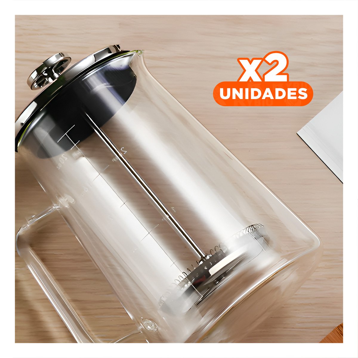 PACK2 PRENSA 350ML DE COLOR TRANSPARENTE CON SISTEMA EN BOROSILICATO Y ACERO Y+REGALO STICKER - 1