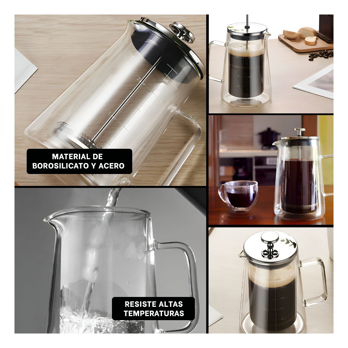 PACK6 INFUSOR DE COLOR TRANSPARENTE 350ML EN BOROSILICATO Y ACERO Y+PAPEL REGALO - 3