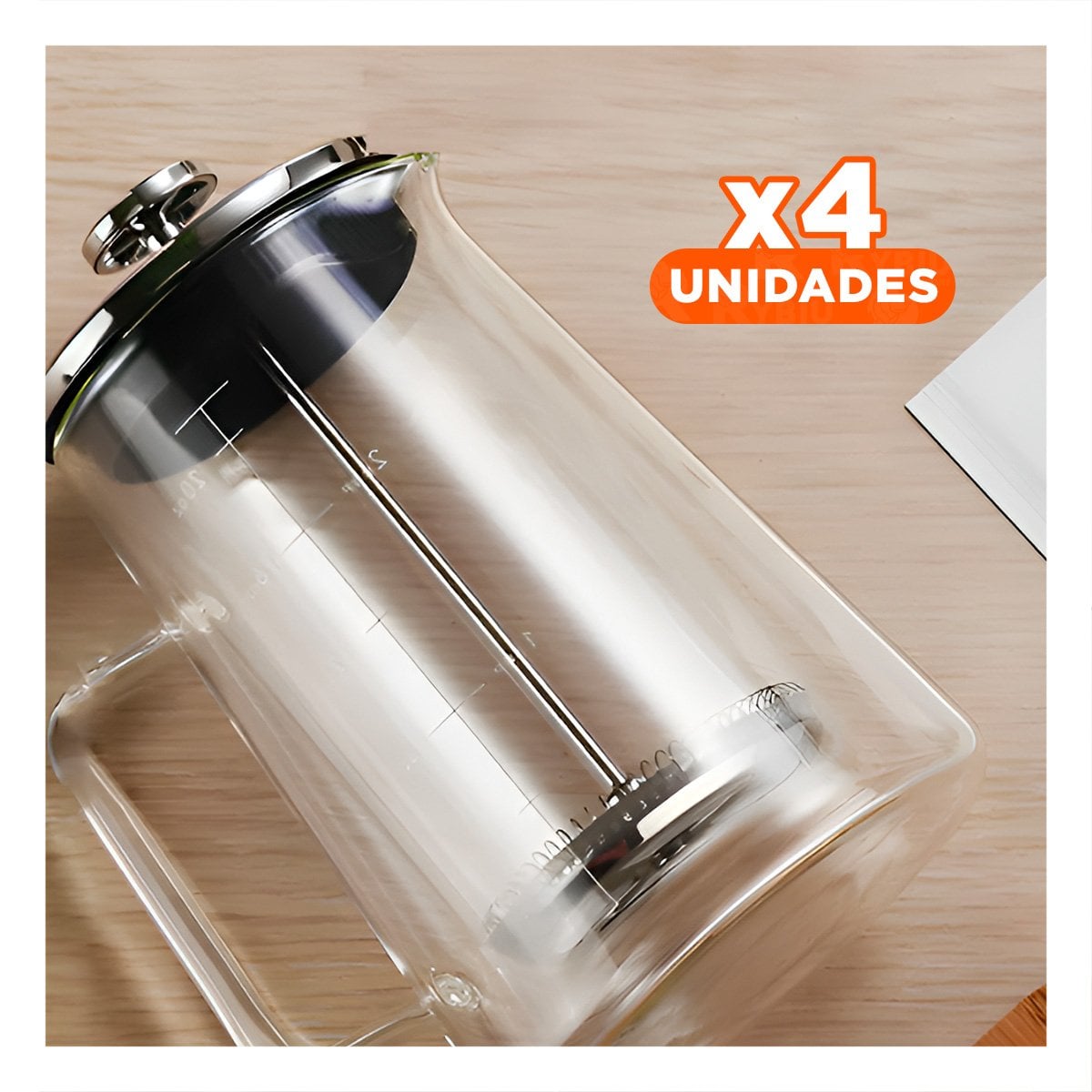 PACK4 PRENSA FRANCESA EN 350ML CON BOROSILICATO Y ACERO DE COLOR TRANSPARENTE - 1