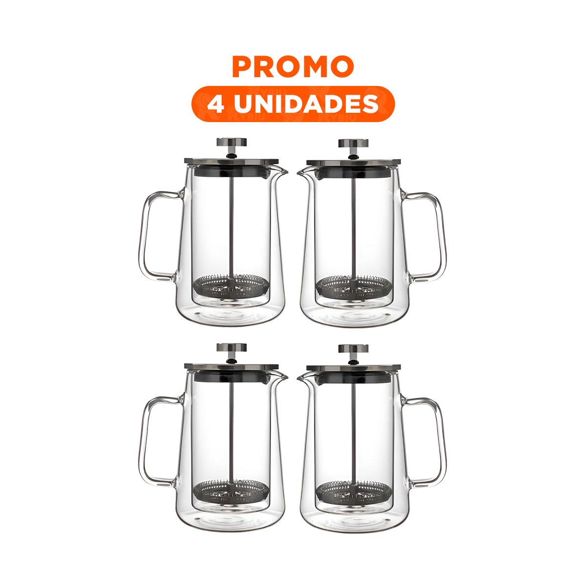 PACK4 INFUSOR FRANCES 350ML DE COLOR TRANSPARENTE EN BOROSILICATO CON ACERO Y+REGALO STICKER - 1