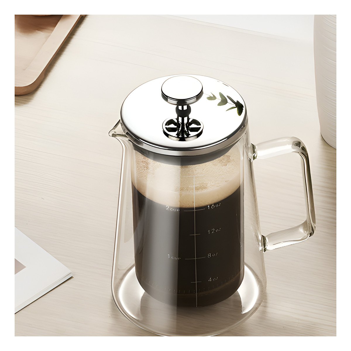 PACK4 INFUSOR FRANCES 350ML DE COLOR TRANSPARENTE EN BOROSILICATO CON ACERO Y+REGALO STICKER - 3