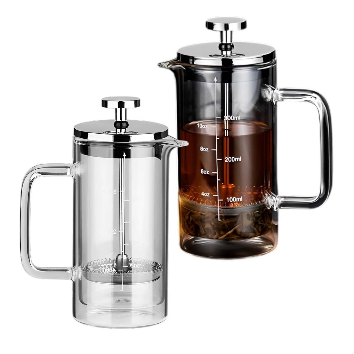 CAFETERA 350ML EN BOROSILICATO CON DETALLES EN ACERO RECTO COLOR TRANSPARENTE Y+LIGAS REGALO - 3