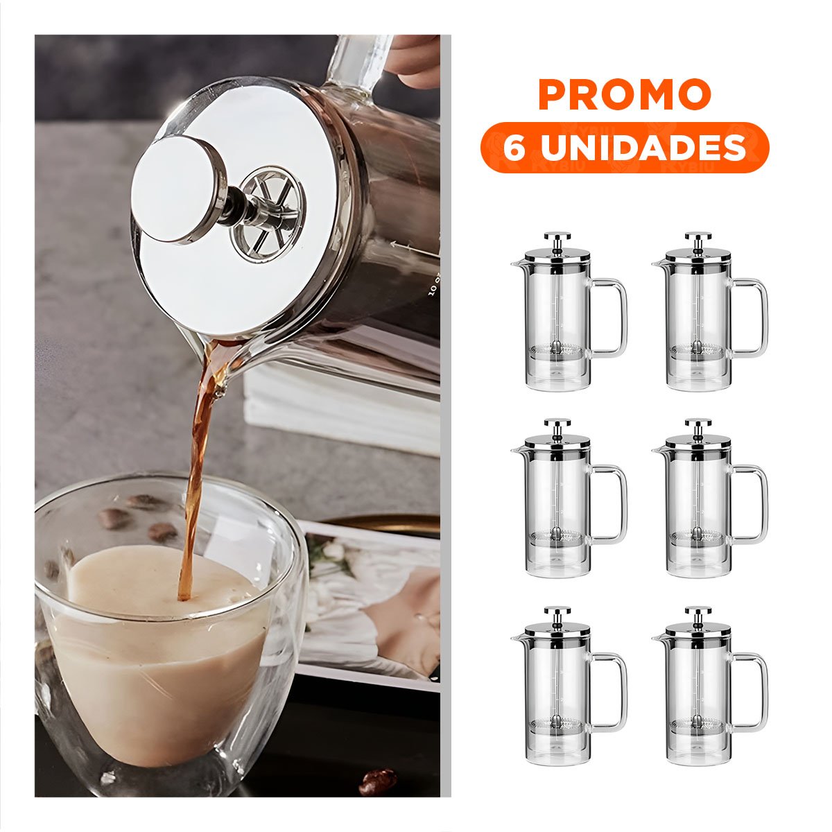 PACK6 INFUSOR 350ML DE BOROSILICATO Y ACERO CON ACABADO RECTO COLOR TRANSPARENTE - 1