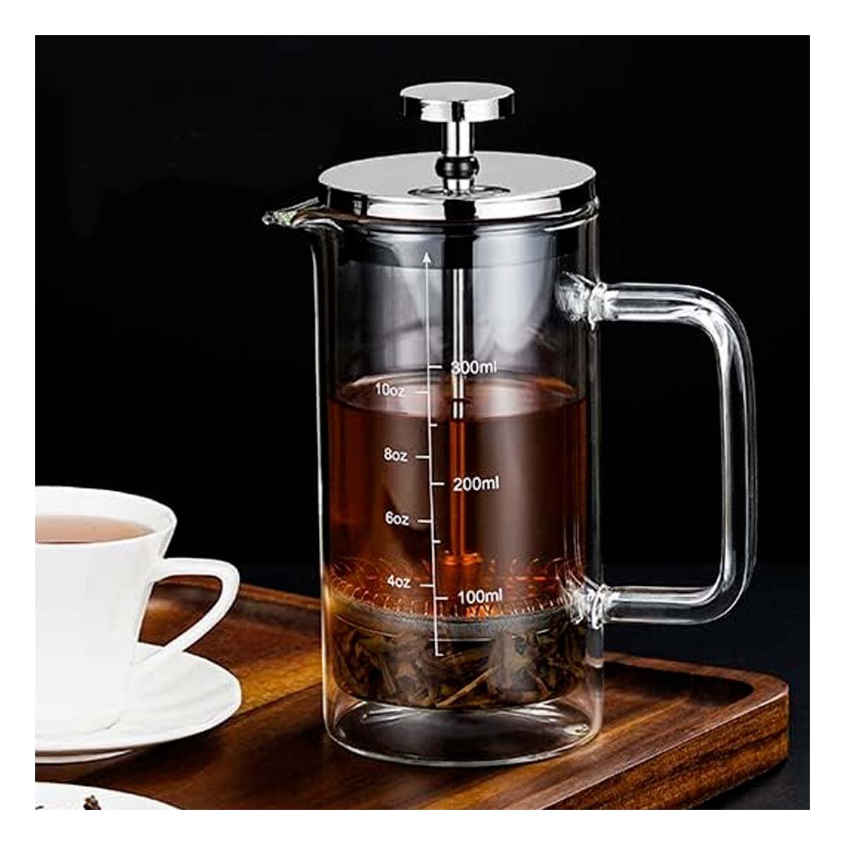 CAFETERA FRANCESA RECTO COLOR TRANSPARENTE 350ML EN BOROSILICATO Y ACERO - 2