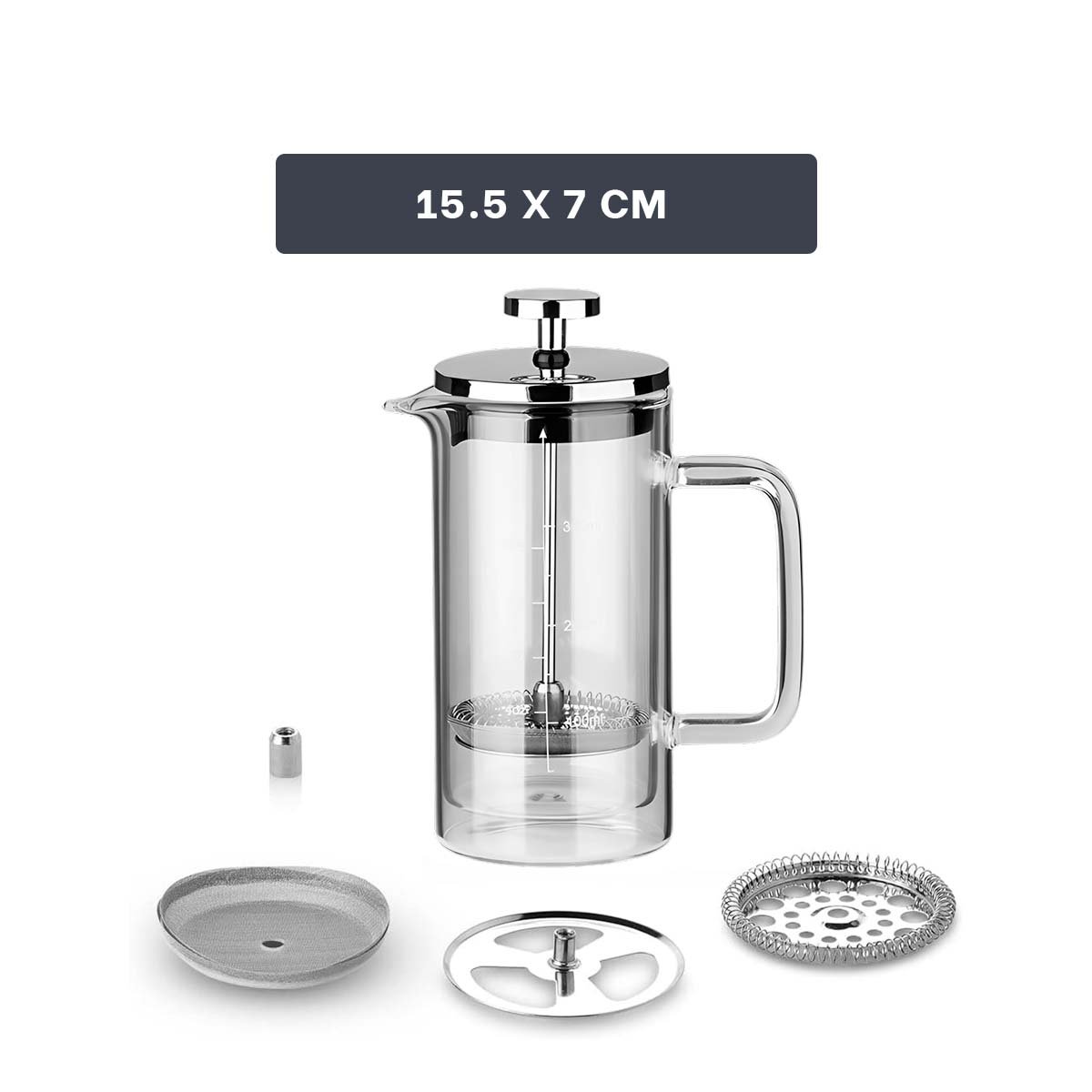 CAFETERA FRANCESA RECTO COLOR TRANSPARENTE 350ML EN BOROSILICATO Y ACERO - 4