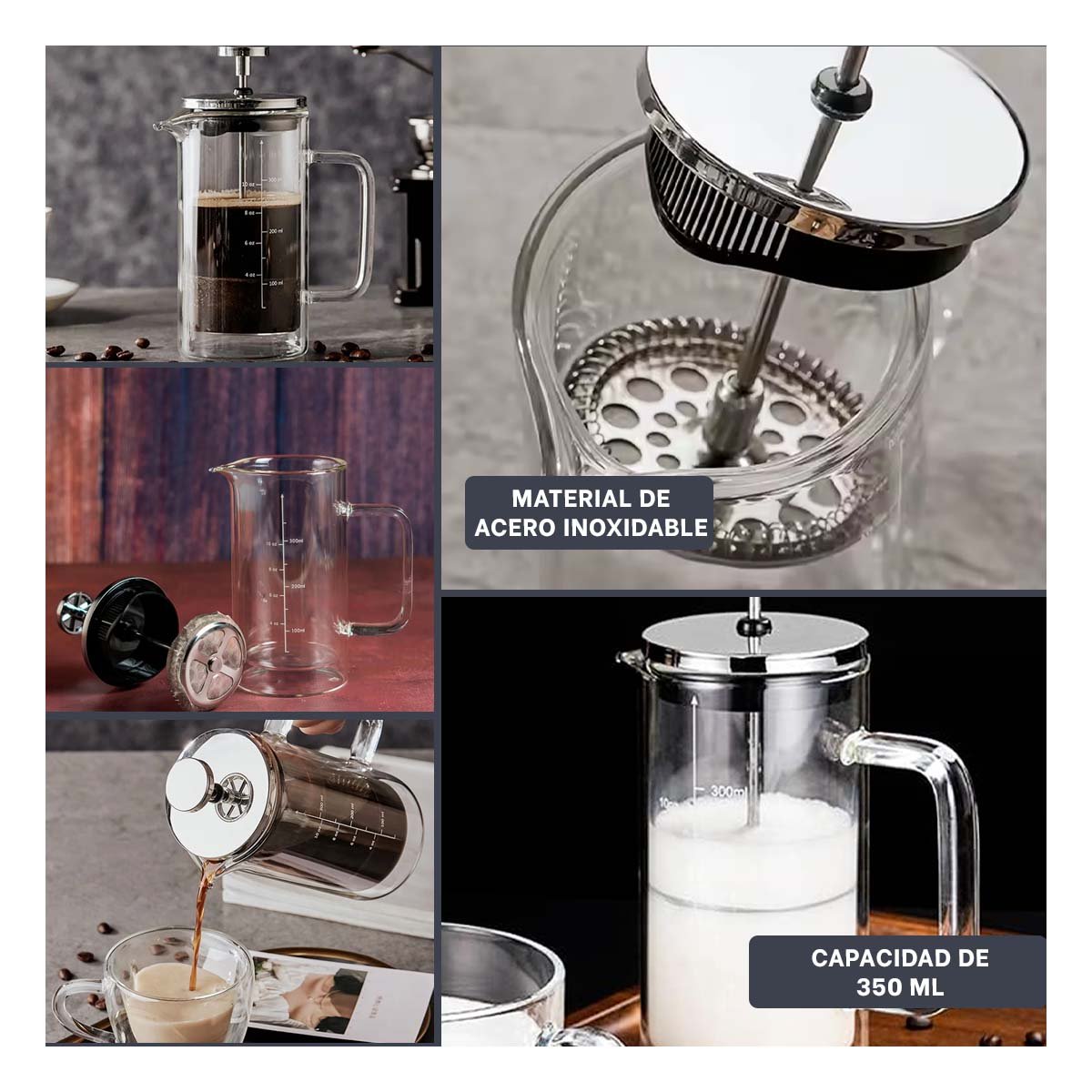 PACK2 PRENSA DE MESA 350ML RECTO COLOR TRANSPARENTE EN BOROSILICATO Y ACERO Y+PAPEL REGALO - 3