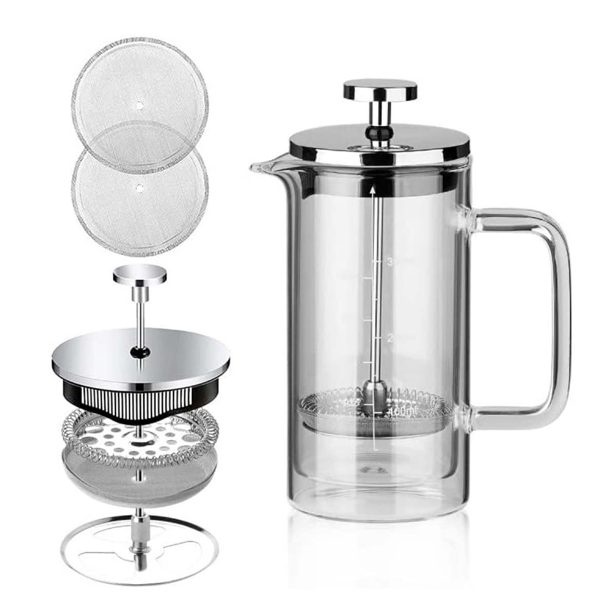 CAFETERA RECTO COLOR TRANSPARENTE 350ML PARA COCINA EN BOROSILICATO Y ACERO Y+REGALO STICKER - 3