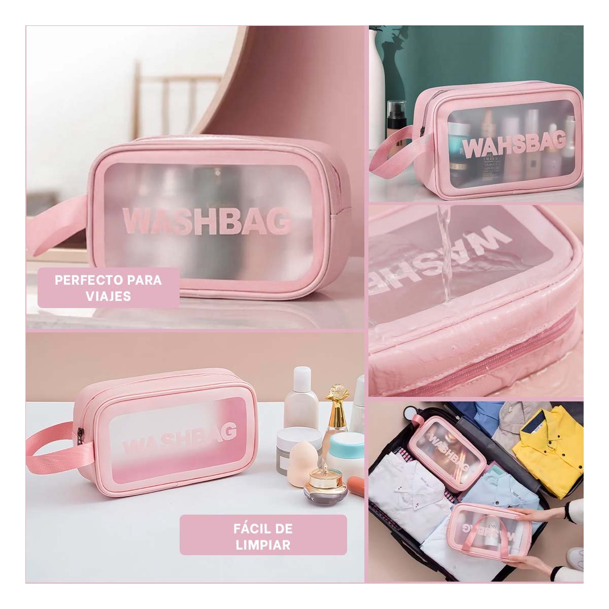 PACK4 ESTUCHE DE ASEO 22X13X7CM DE COLOR ROSADO RECTANGULAR Y+REGALO STICKER - 2