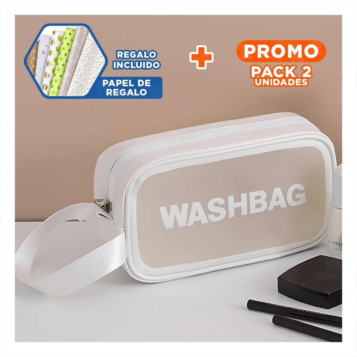 PACK2 BOLSO PARA VIAJE 22X13X7CM DE COLOR BLANCO Y+PAPEL REGALO - 1