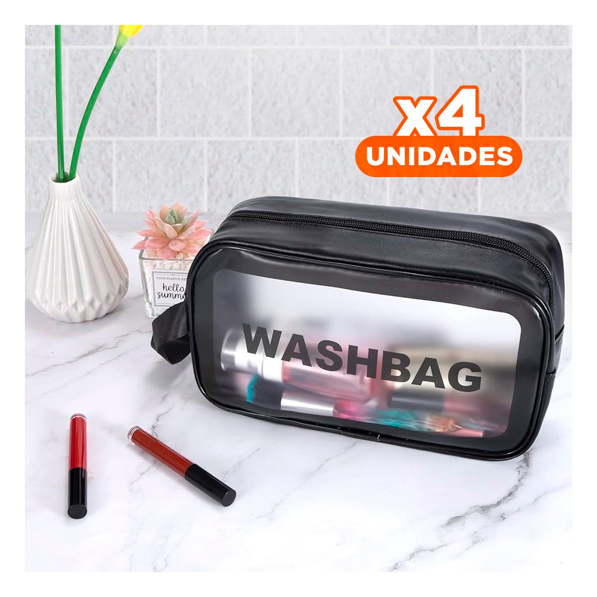 PACK4 NECESER DE ASEO 22X13X7CM DE COLOR NEGRO RECTANGULAR - 1