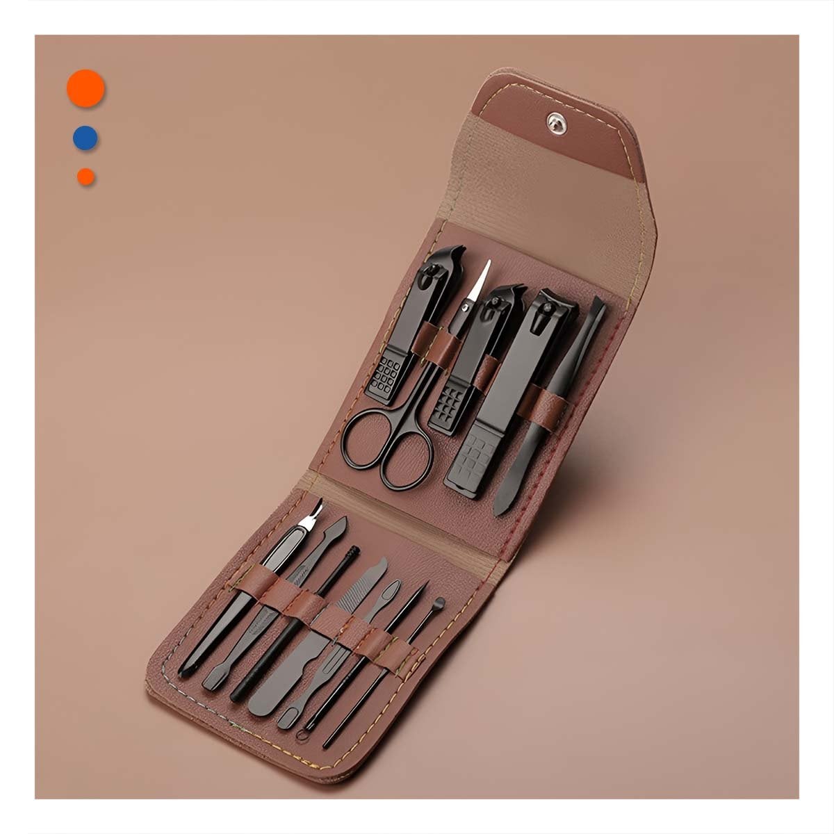 KIT 12 PIEZAS MANICURE Y PEDICURE MARRON COMPLETO Y FUNCIONAL PARA DEDOS Y PIES - 1