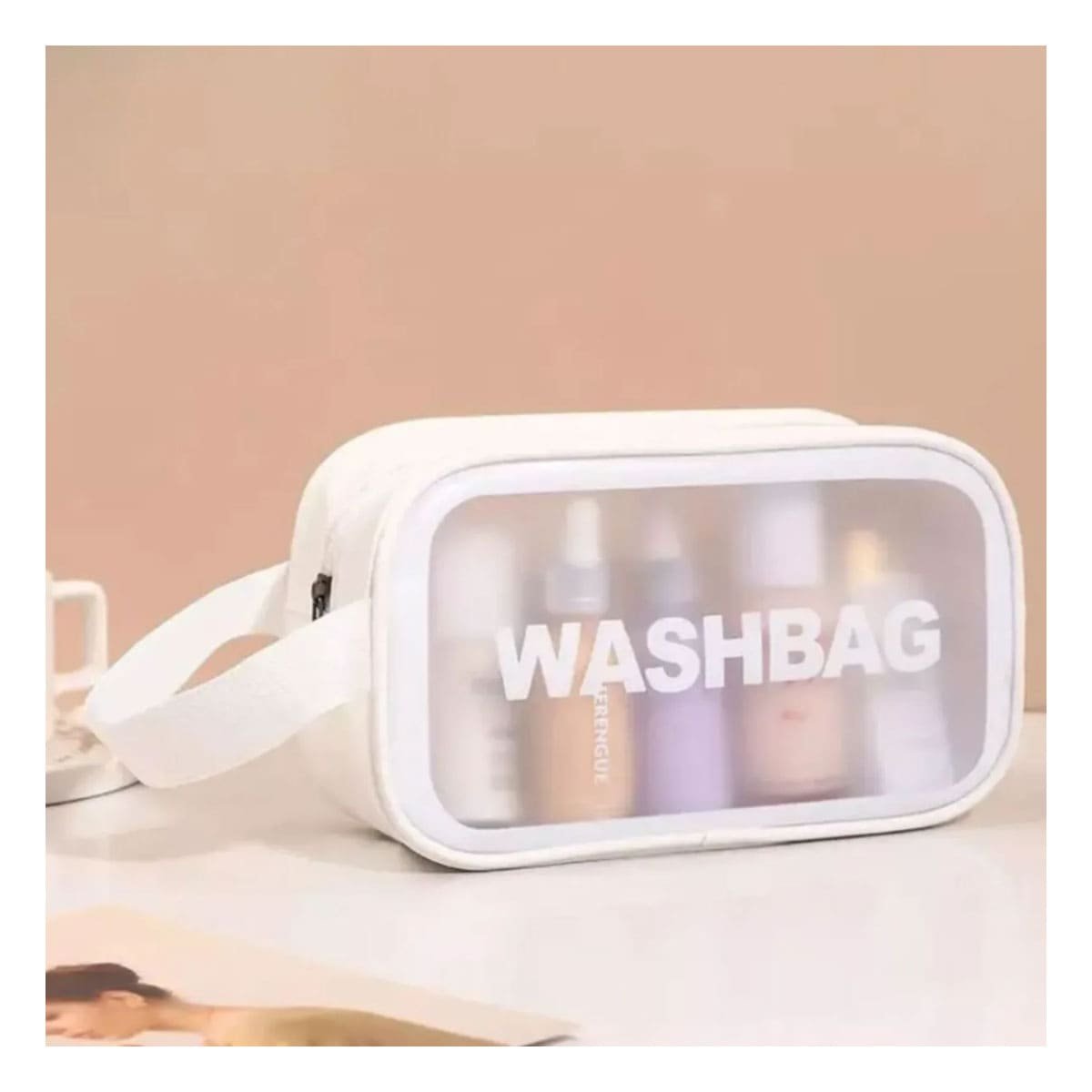 BOLSO COMPACTO 22X13X7CM DE COLOR BLANCO PARA VIAJE Y+PAPEL REGALO - 3