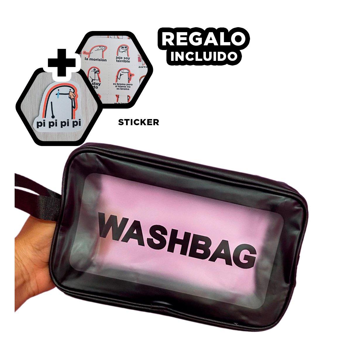 COSMETIQUERA COMPACTA 22X13X7CM DE COLOR NEGRO Y+REGALO STICKER - 1