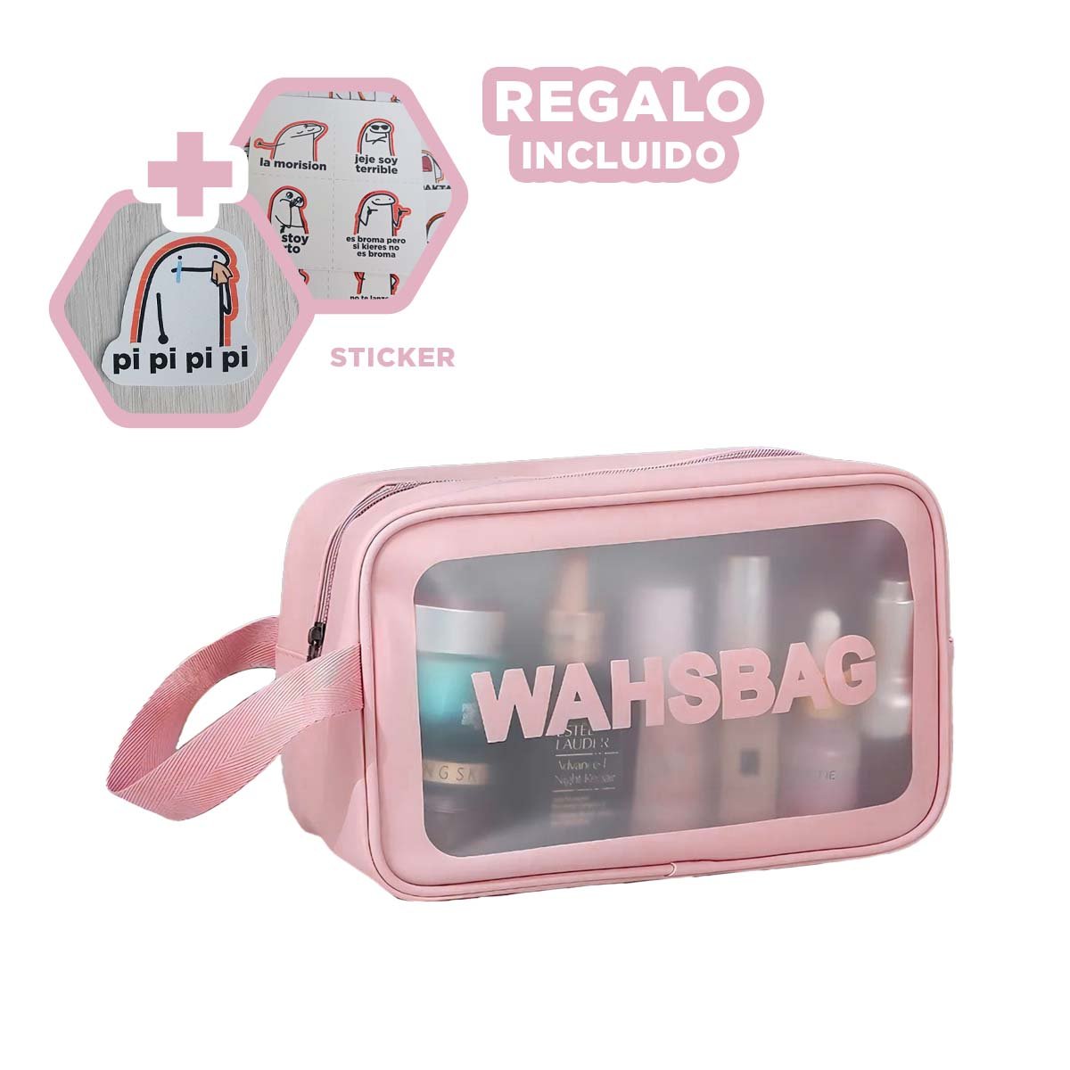 COSMETIQUERA COMPACTA 22X13X7CM DE COLOR ROSADO Y+REGALO STICKER - 1