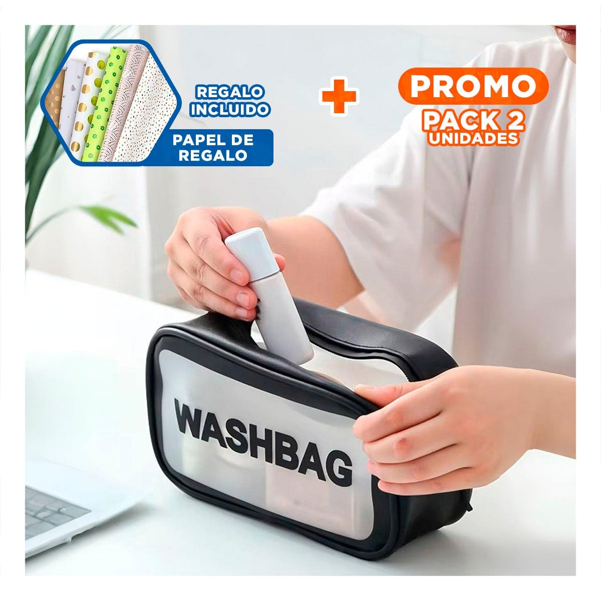 PACK2 BOLSO PARA VIAJE 22X13X7CM DE COLOR NEGRO Y+PAPEL REGALO - 1