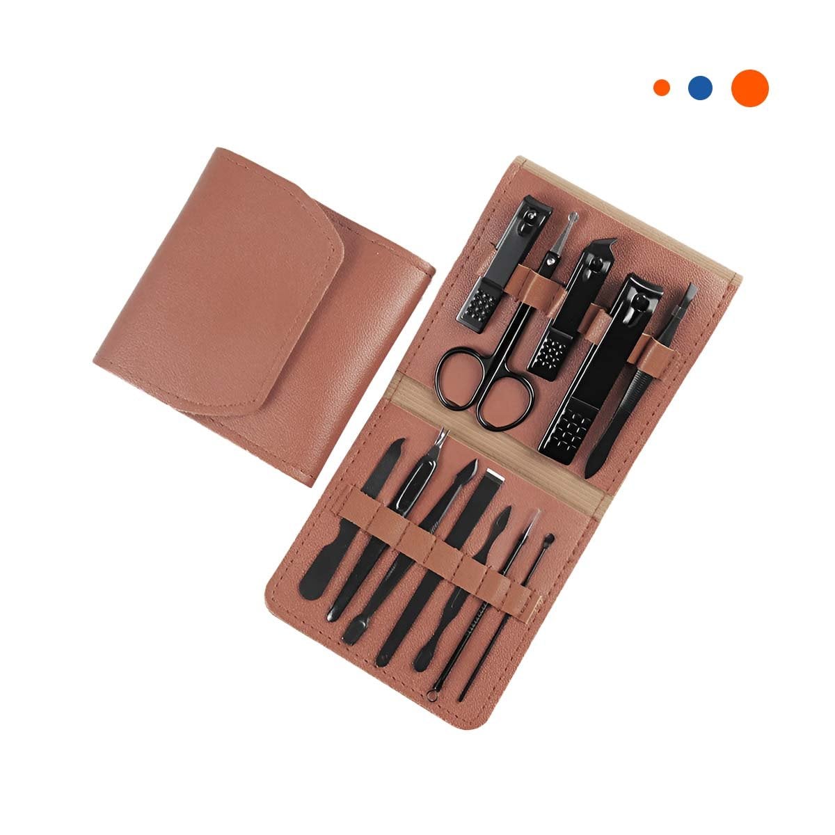 KIT 12 PIEZAS MANICURE Y PEDICURE MARRON ELEGANTE Y COMPACTO PARA PINZAS Y+REGALO STICKER - 3
