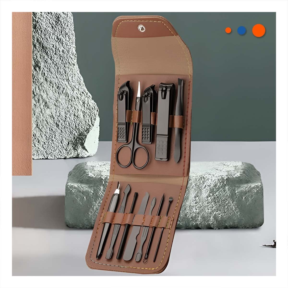 KIT 12 PIEZAS MANICURE Y PEDICURE MARRON ELEGANTE Y COMPACTO PARA PINZAS Y+REGALO STICKER - 5