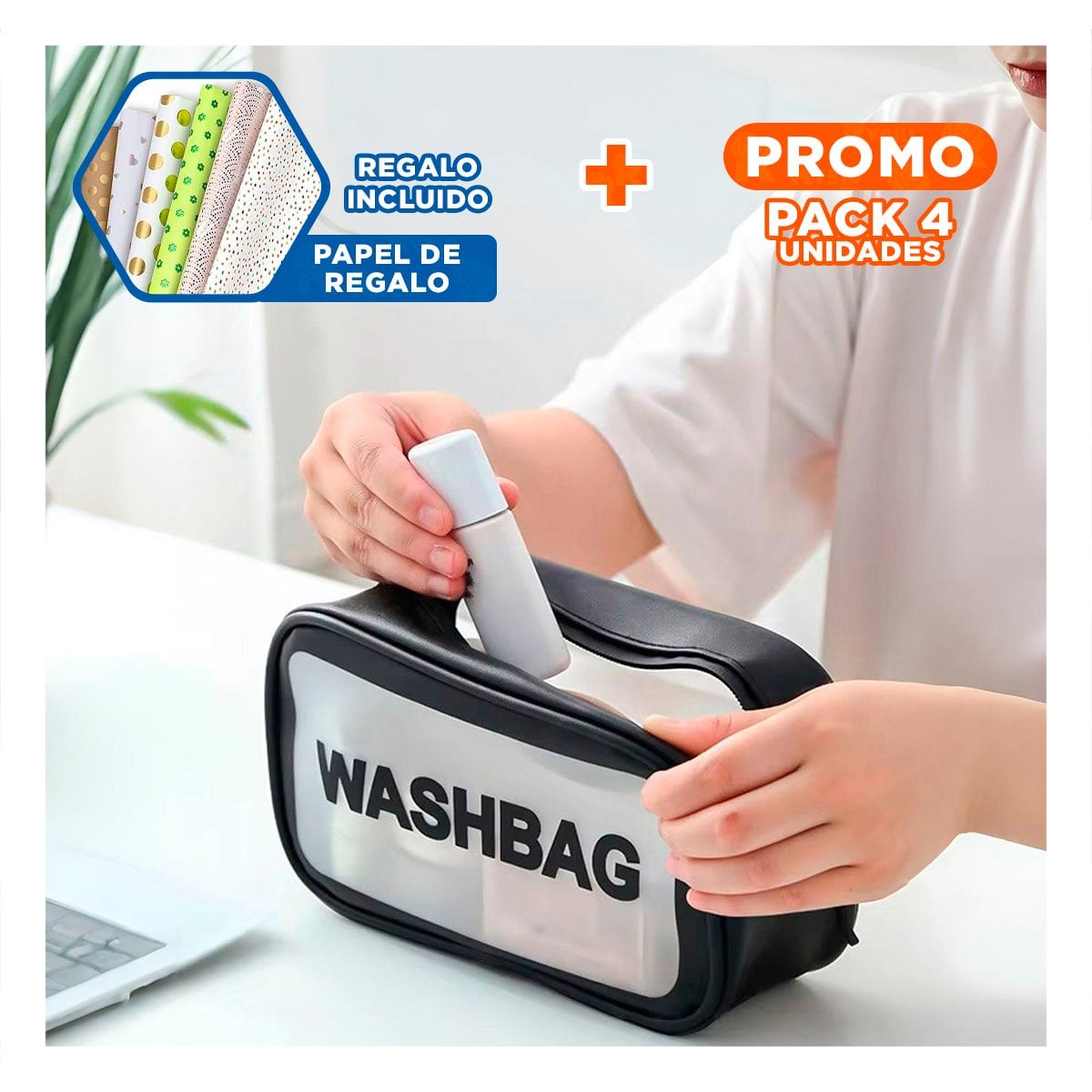PACK4 ORGANIZADOR DE ASEO 22X13X7CM DE COLOR NEGRO Y+PAPEL REGALO - 1