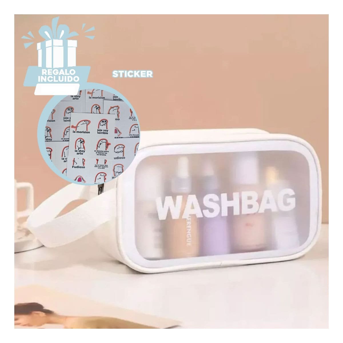 COSMETIQUERA COMPACTA 22X13X7CM DE COLOR BLANCO Y+REGALO STICKER - 1