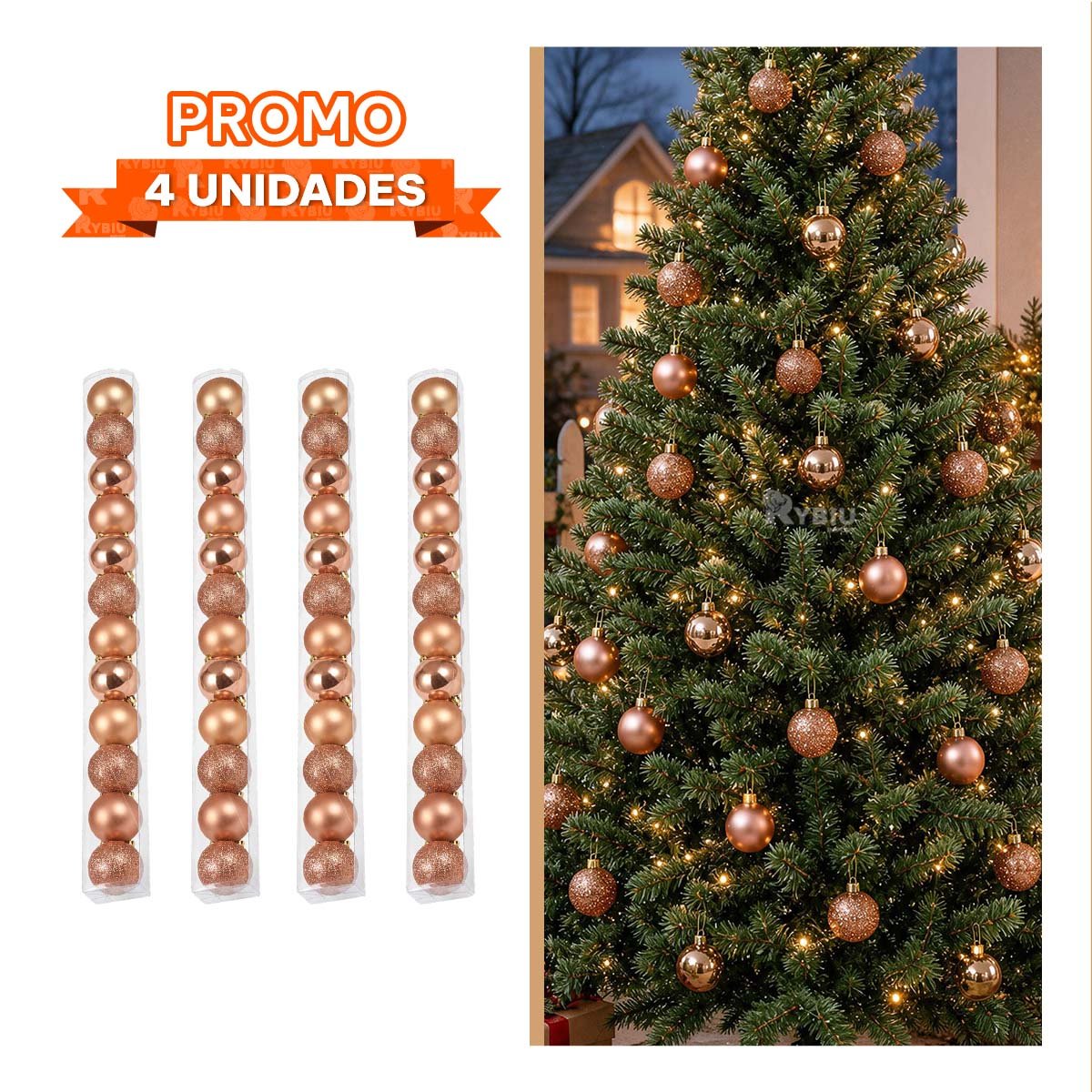 PACK4 PIEZAS FESTIVAS DE DECORACION NAVIDENA BOLAS ORO ROSA PARA ARBOL - 1