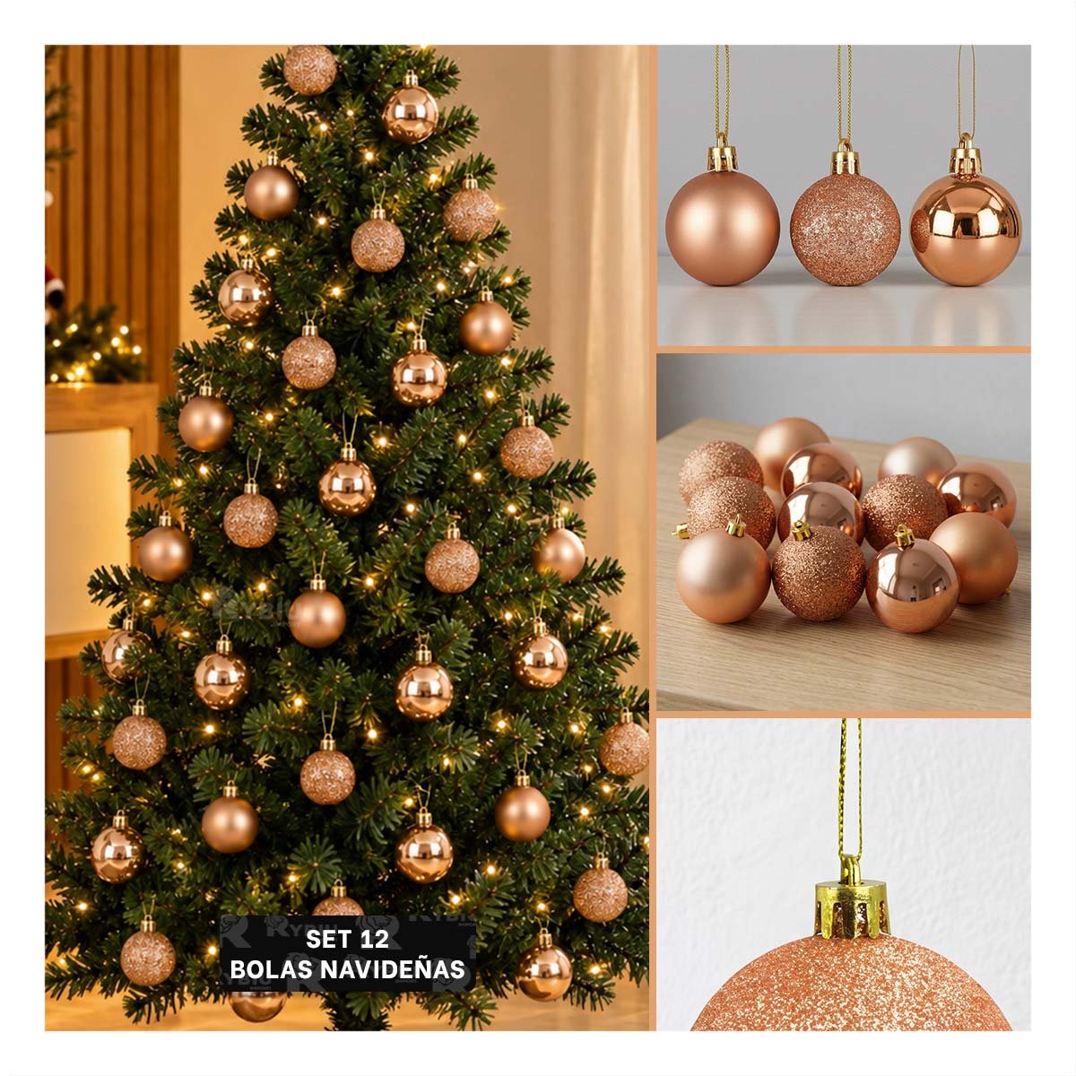 PACK4 PIEZAS FESTIVAS DE DECORACION NAVIDENA BOLAS ORO ROSA PARA ARBOL - 4