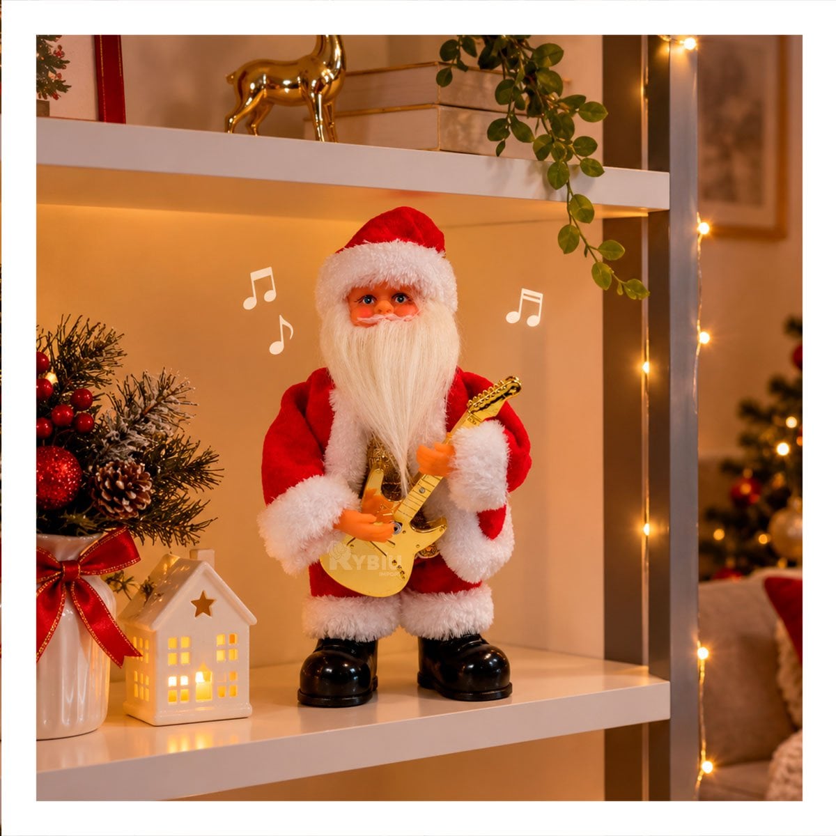 PACK2 MUNECO CLASICO PAPA NOEL CON GUITARRA 25 CM ROJO FIGURA DECORATIVA - 2