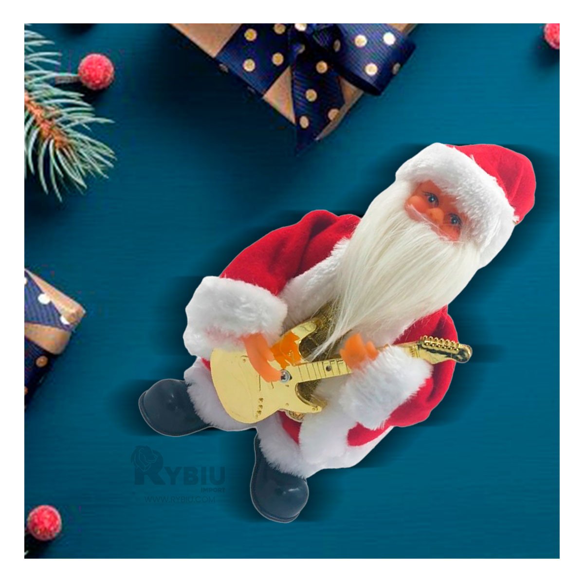 PACK2 MUNECO CLASICO PAPA NOEL CON GUITARRA 25 CM ROJO FIGURA DECORATIVA - 5