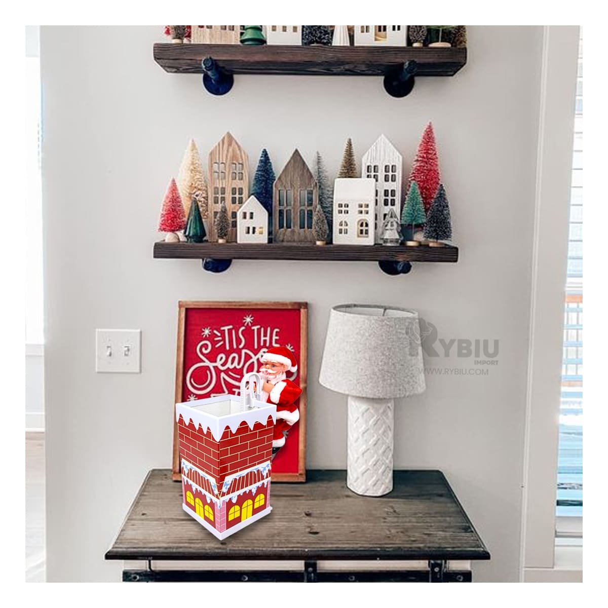 ADORNO 22 CM SUBE Y BAJA PAPA NOEL EN CHIMENEA PARA DECORAR - 2