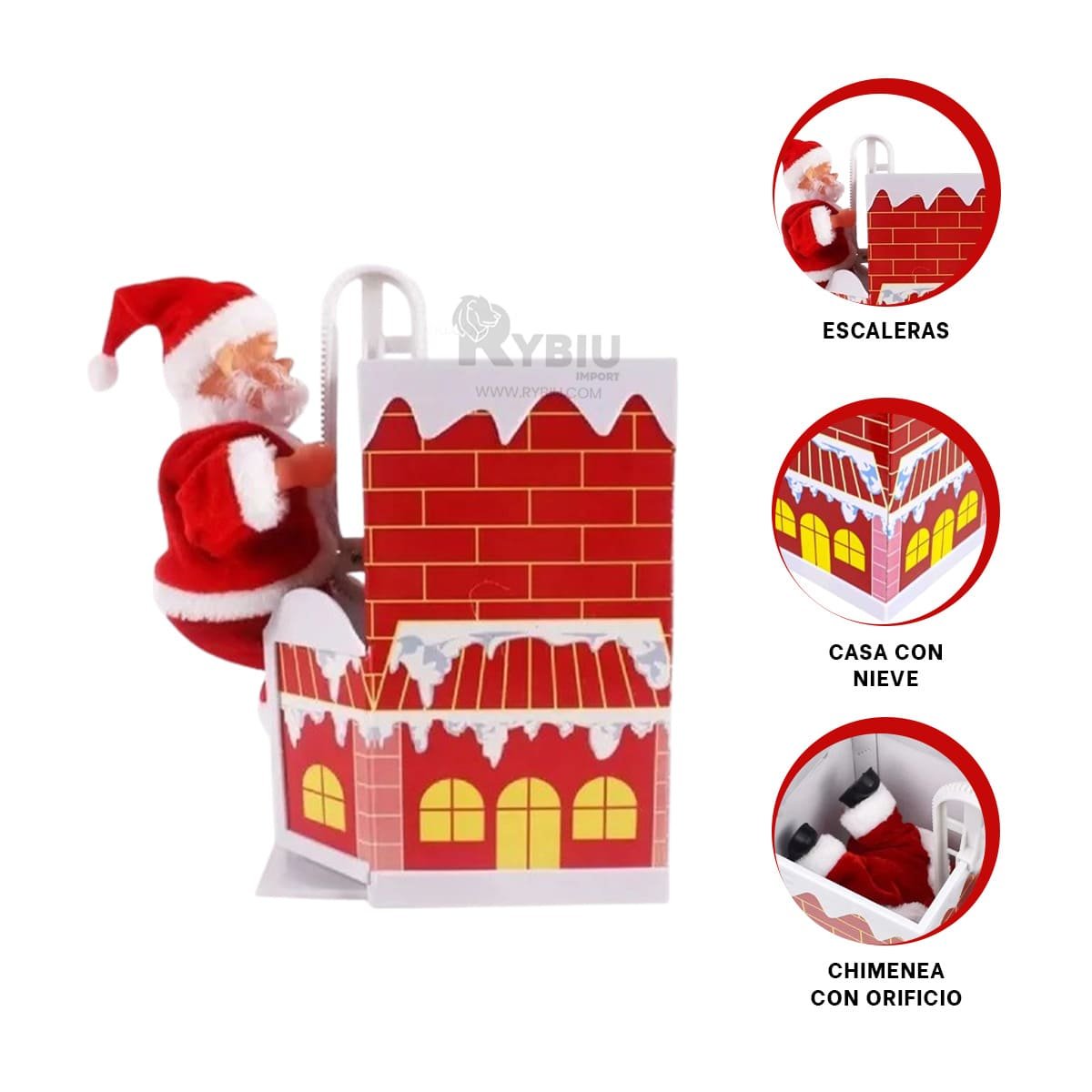 ADORNO 22 CM SUBE Y BAJA PAPA NOEL EN CHIMENEA PARA DECORAR - 3