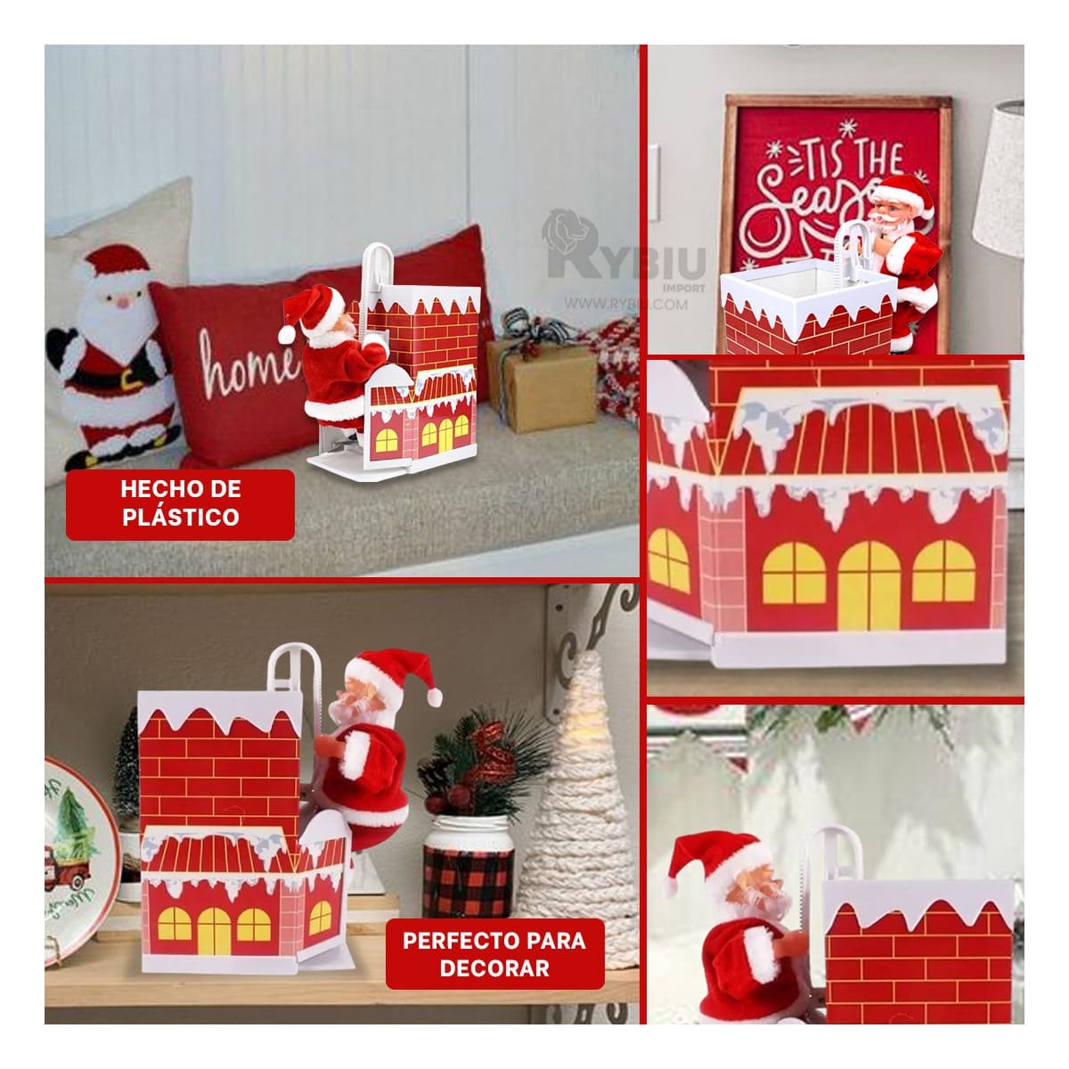 ADORNO 22 CM SUBE Y BAJA PAPA NOEL EN CHIMENEA PARA DECORAR - 5