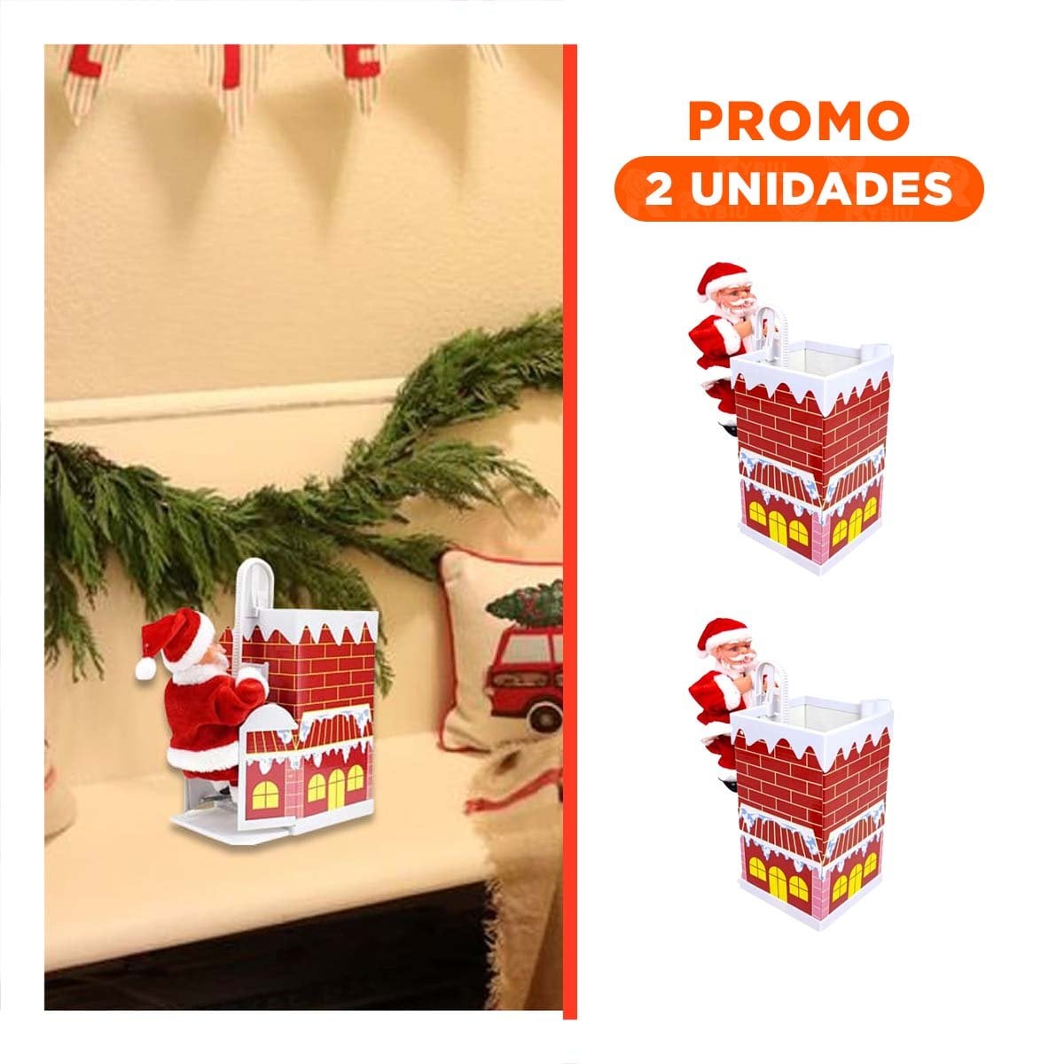 PACK2 MUNECO 22 CM SUBE Y BAJA EN CHIMENEA PAPA NOEL PARA SALON - 1