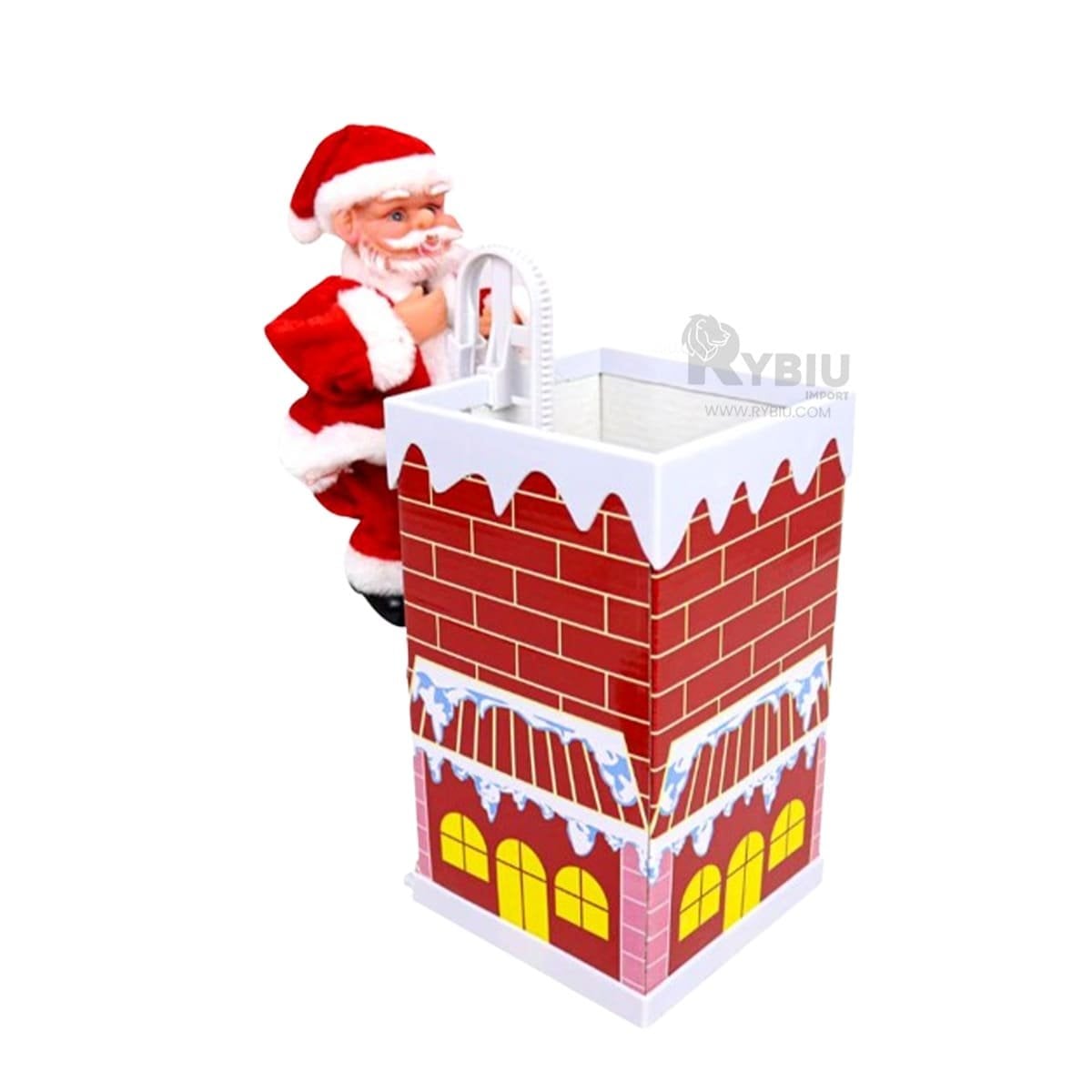 ADORNO SUBE Y BAJA 22 CM PAPA NOEL EN CHIMENEA SOBRE MESA YPAPEL REGALO - 1