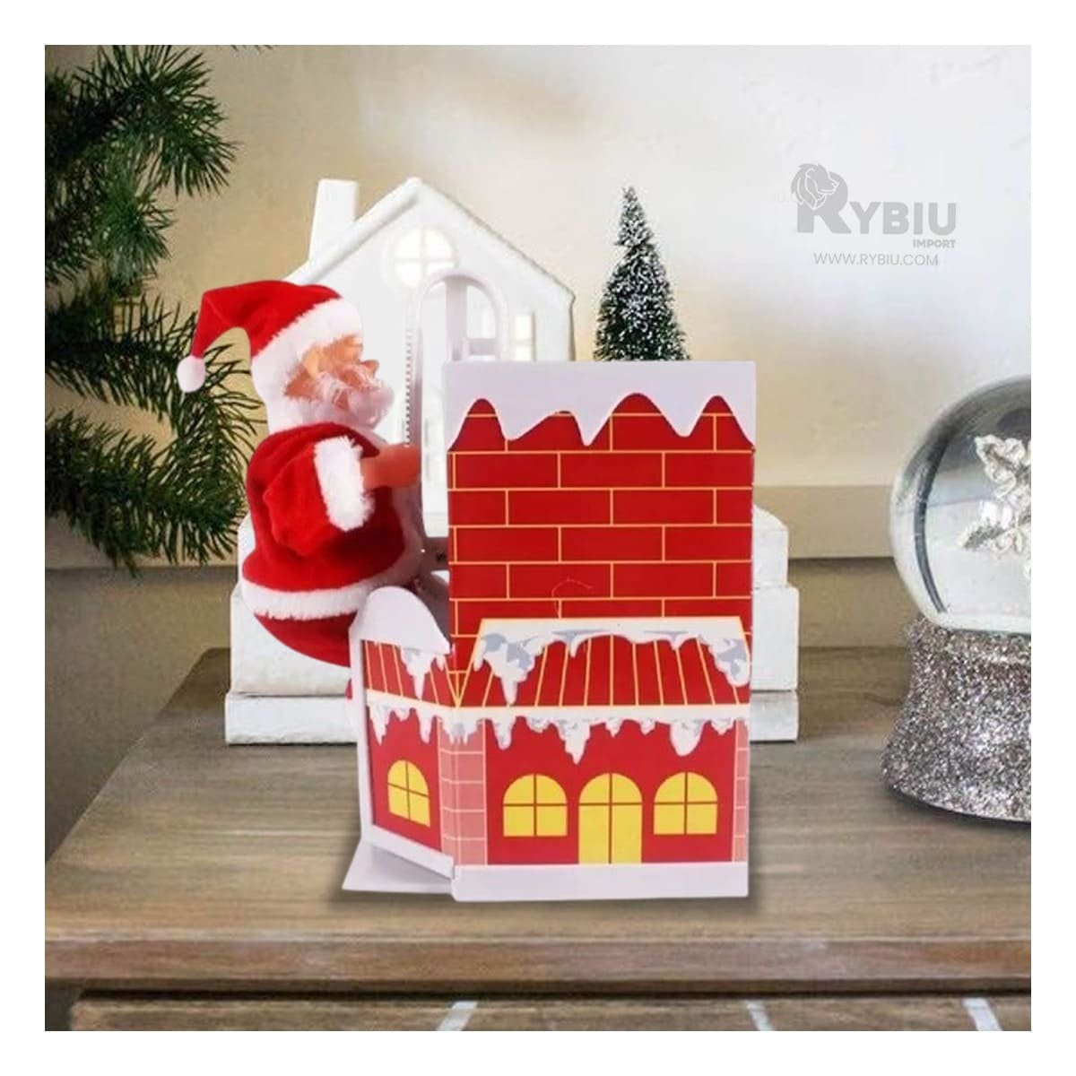 ADORNO SUBE Y BAJA 22 CM PAPA NOEL EN CHIMENEA SOBRE MESA YPAPEL REGALO - 2