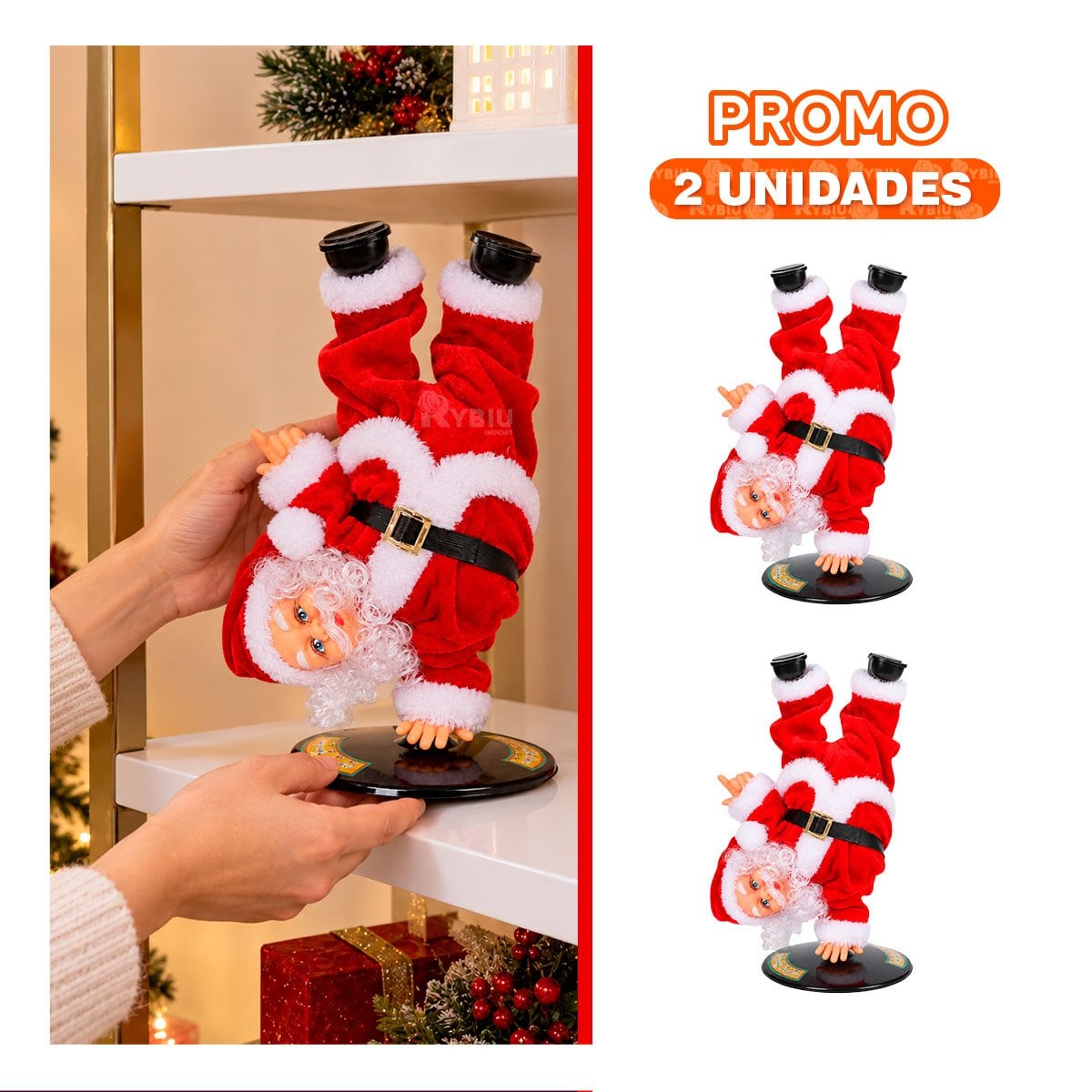 PACK2 DECORATIVO GIRATORIO PARADO DE CABEZA SOBRE MANO 26 CM PAPA NOEL PARA ADORNAR - 1