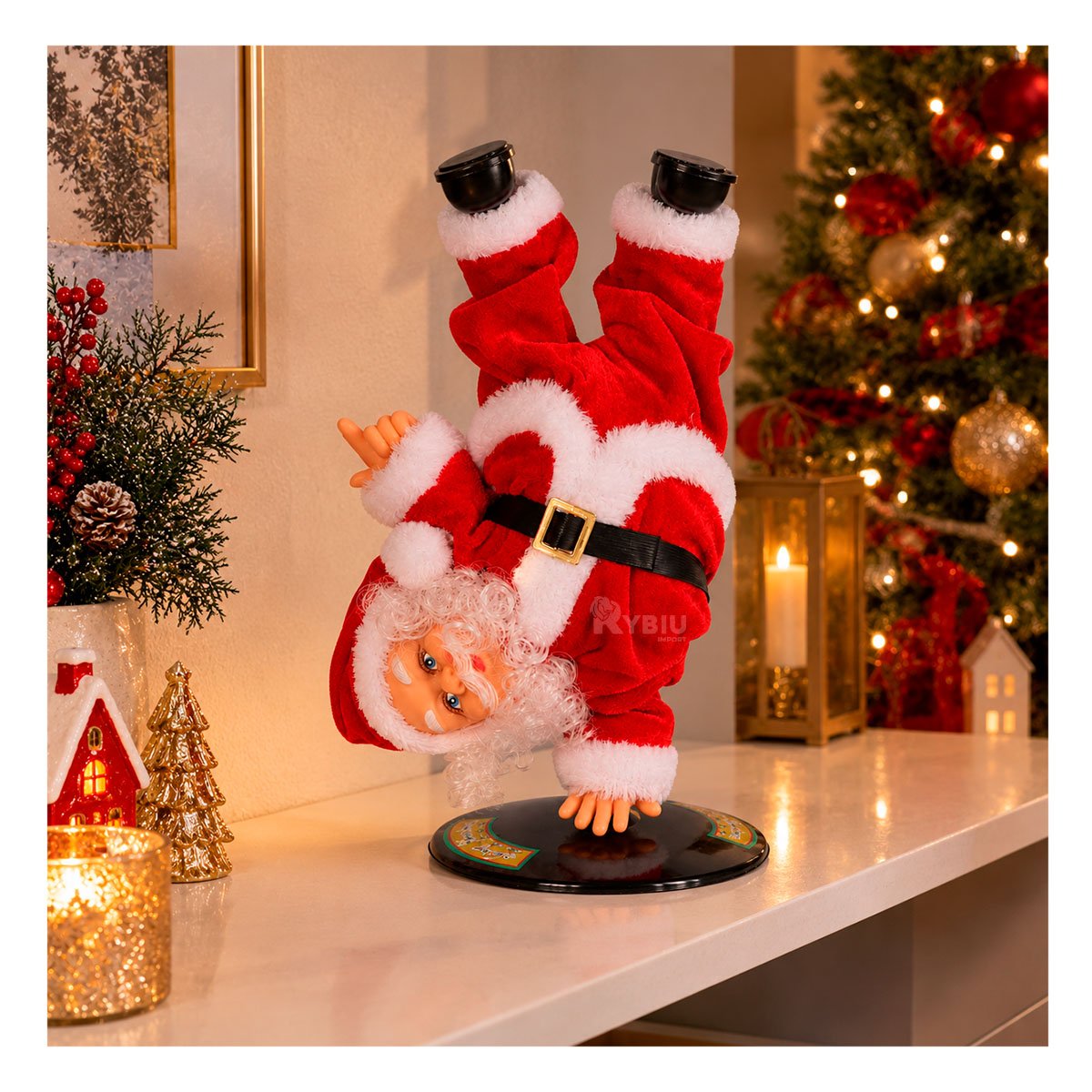 PACK2 DECORATIVO GIRATORIO PARADO DE CABEZA SOBRE MANO 26 CM PAPA NOEL PARA ADORNAR - 2