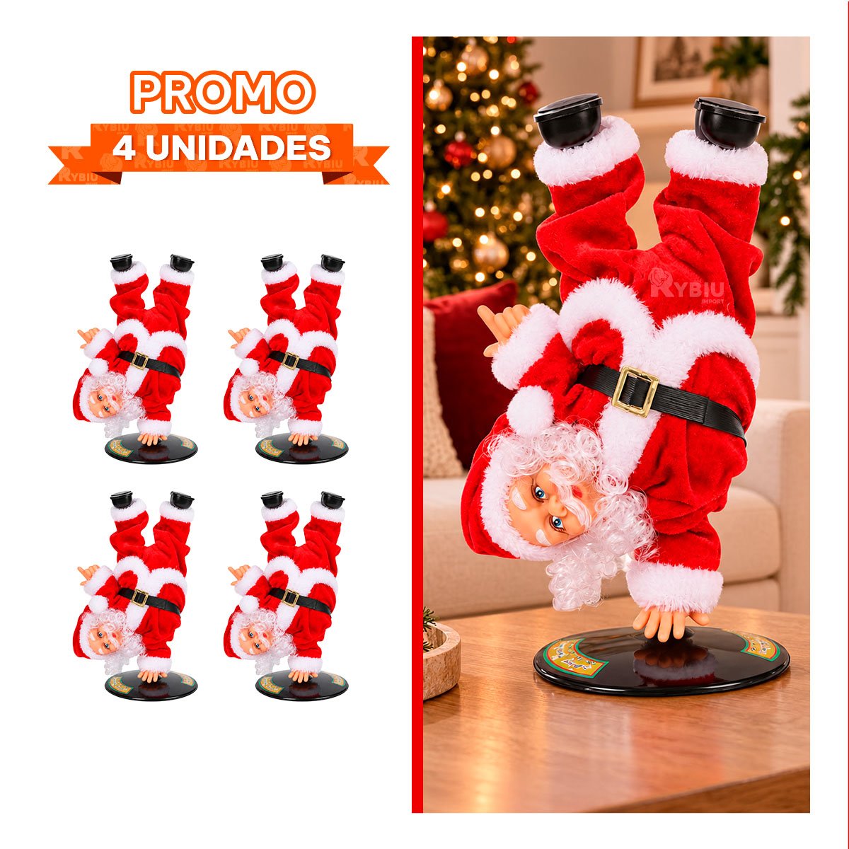 PACK4 JUGUETE 26 CM GIRATORIO PARADO DE CABEZA PAPA NOEL PARA SALON - 1