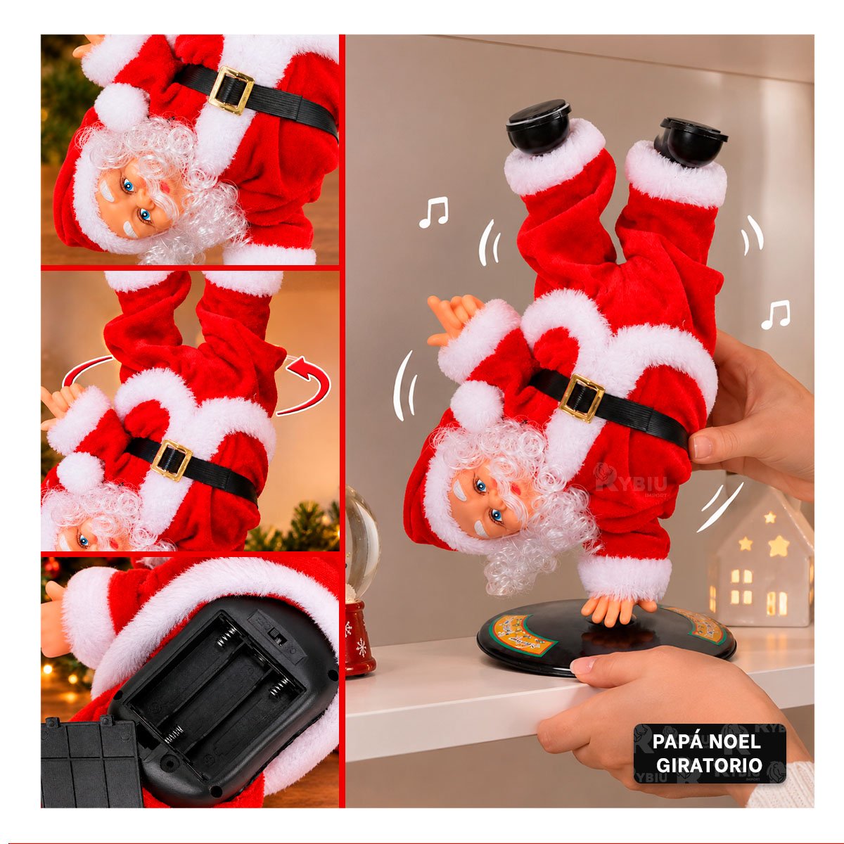 PACK4 JUGUETE 26 CM GIRATORIO PARADO DE CABEZA PAPA NOEL PARA SALON - 4