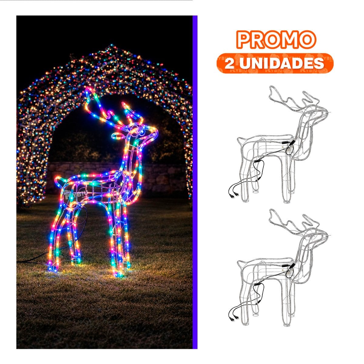 PACK2 RENO NAVIDEÑO CON LUCES LED90CM MULTICOLOR - 1