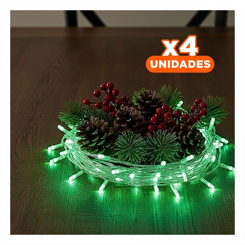PACK4 FOCOS DECORATIVAS CON 100 LED LINEALES FESTIVAS EN VERDE Y+REGALO ...