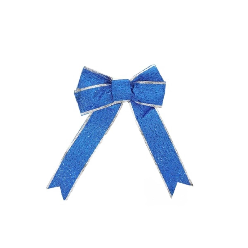 PACK4 MOÑO DECORATIVO AZUL Y PLATEADO PARA ARBOL Y REGALOS