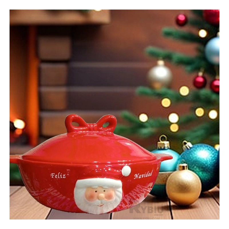 PACK2 BOWL DE NAVIDAD CON TAPA DE PAPANOEL PARA CHOCOLATES Y FRUTAS ROJO Y+REGALO STICKER - 3