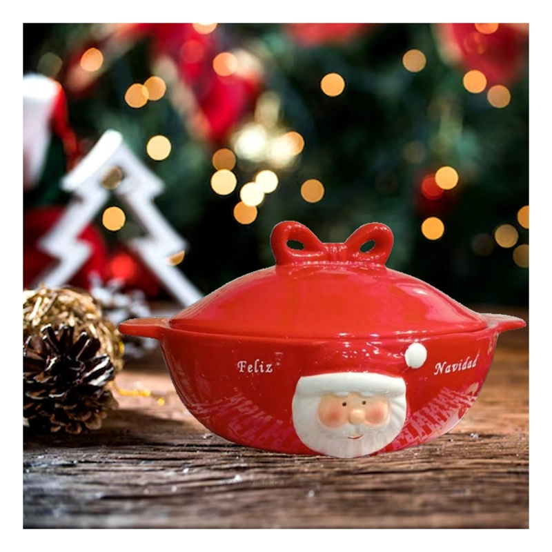 PACK2 BOWL DE NAVIDAD CON TAPA DE PAPANOEL PARA CHOCOLATES Y FRUTAS ROJO Y+REGALO STICKER - 5