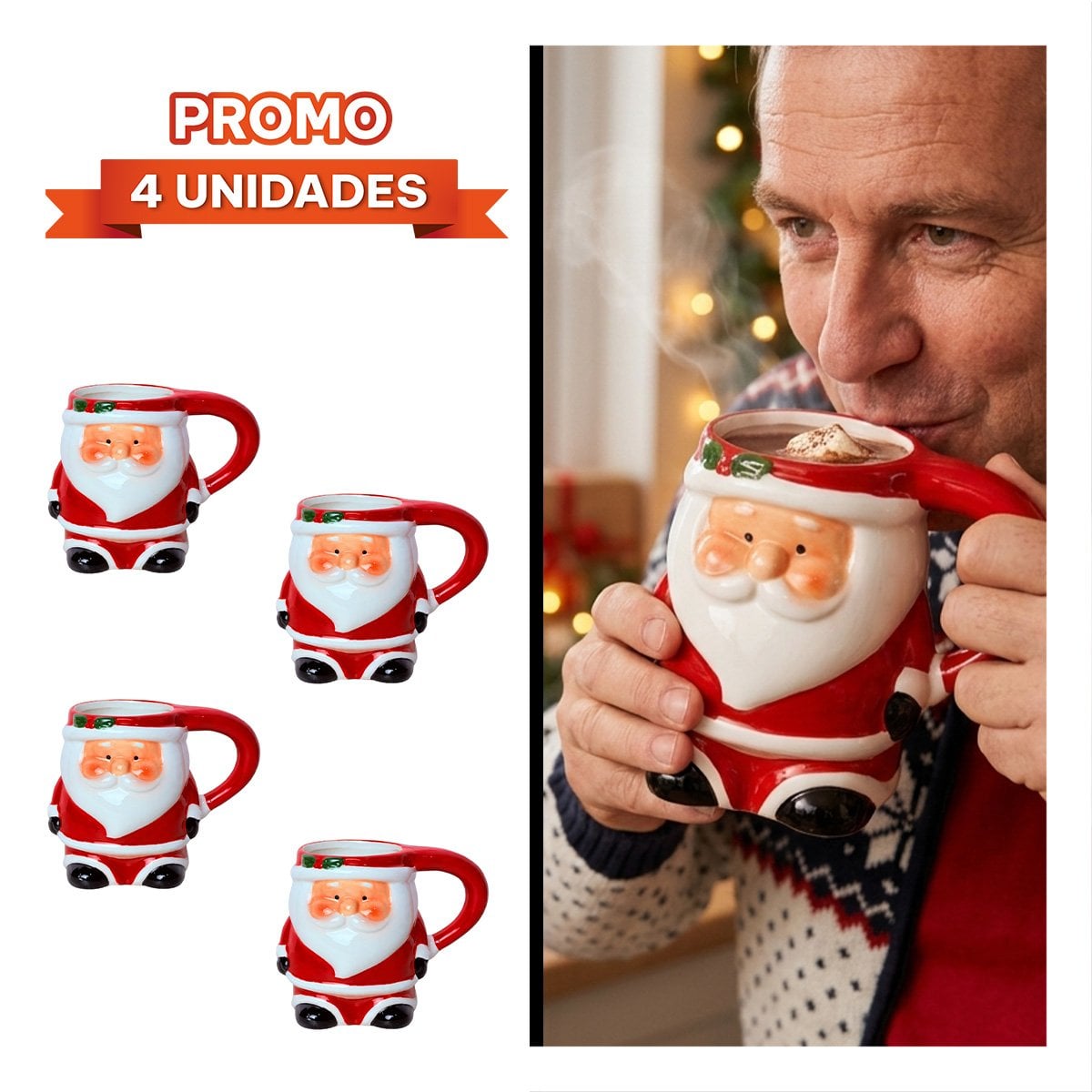 PACK4 TAZA NAVIDEÑA CON ARBOL PEQUEÑO DECORADO PARA COMEDOR Y MESA YREGALO STICKER - 1