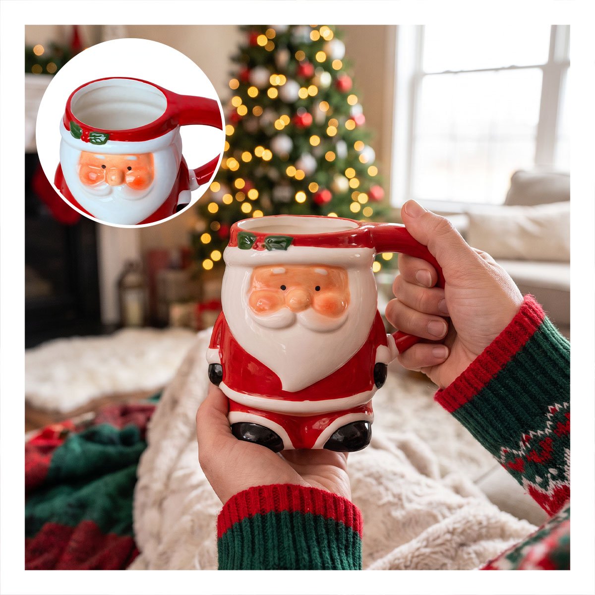 PACK4 TAZA NAVIDEÑA CON ARBOL PEQUEÑO DECORADO PARA COMEDOR Y MESA YREGALO STICKER - 2
