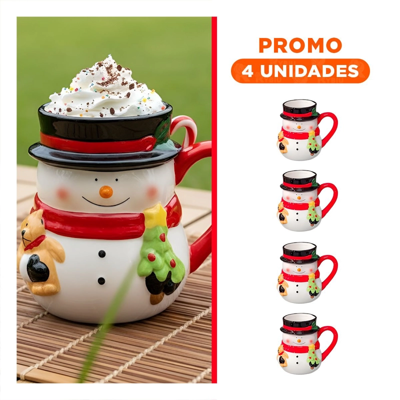 PACK4 TAZITA NAVIDEÑA CON MUÑECO DE NIEVE Y COLORES BLANCO Y ROJO - 1