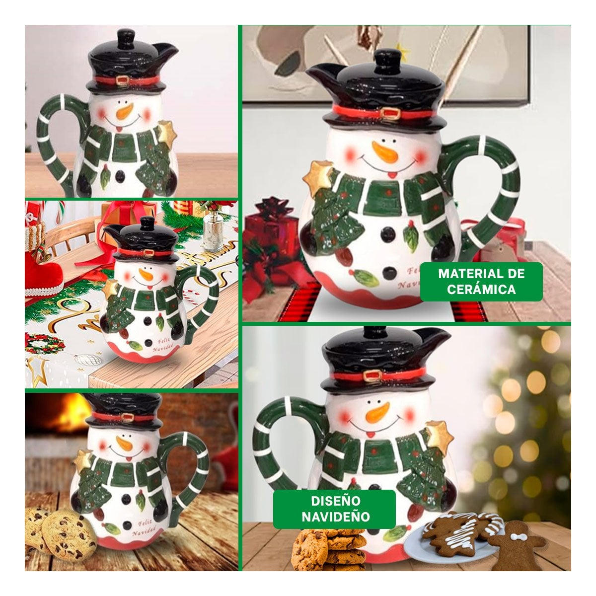 PACK4 PIEZA HOGAR NAVIDENO CON MUNECO DE NIEVE 2 LITROS PARA MESA FESTIVA YREGALO STICKER - 2