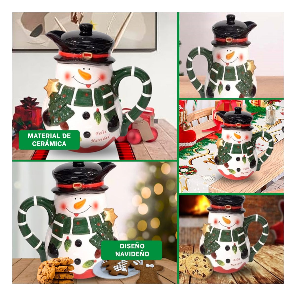 PACK6 UTENSILIO DE COCINA NAVIDENO CON DISENO MUNECO DE NIEVE 2 LITROS YPAPEL REGALO - 3