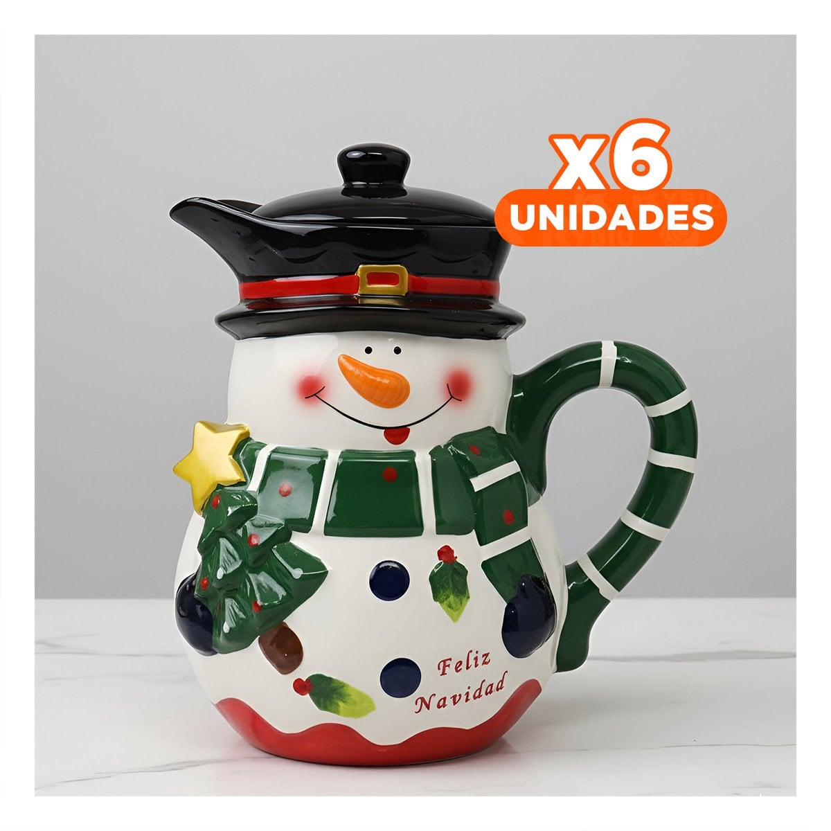 PACK6 UTENSILIO DE MESA NAVIDENO CON IMAGEN MUNECO DE NIEVE 2 LITROS PARA HOGAR - 1