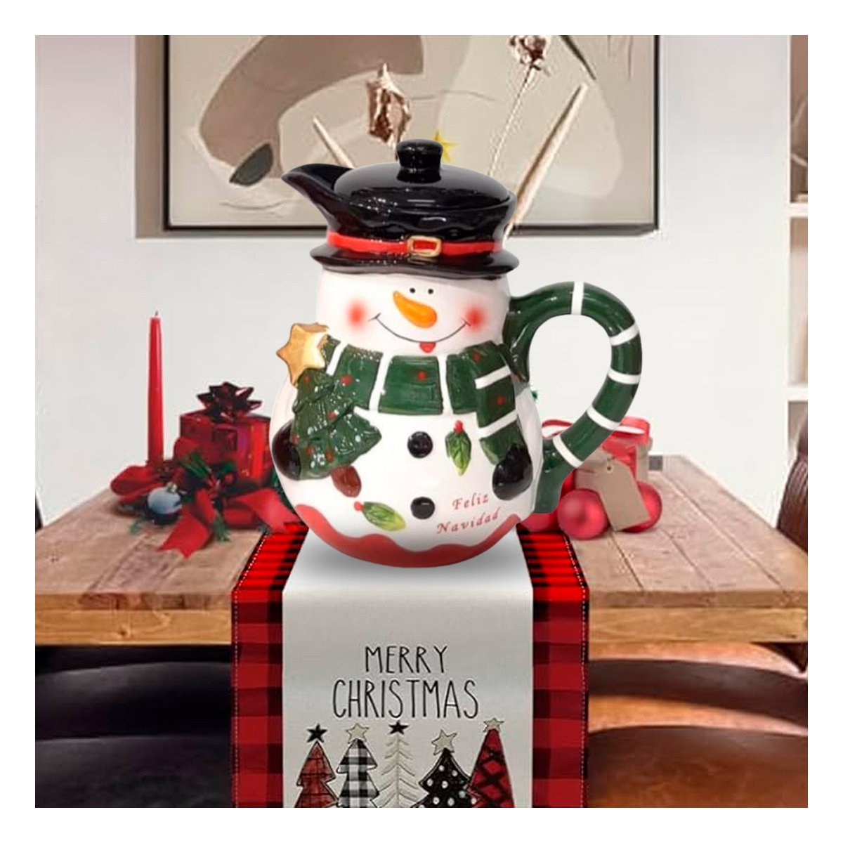 PACK2 PIEZA DECORATIVA NAVIDENA CON MUNECO DE NIEVE 2 LITROS PARA DECORACION YPAPEL REGALO - 2