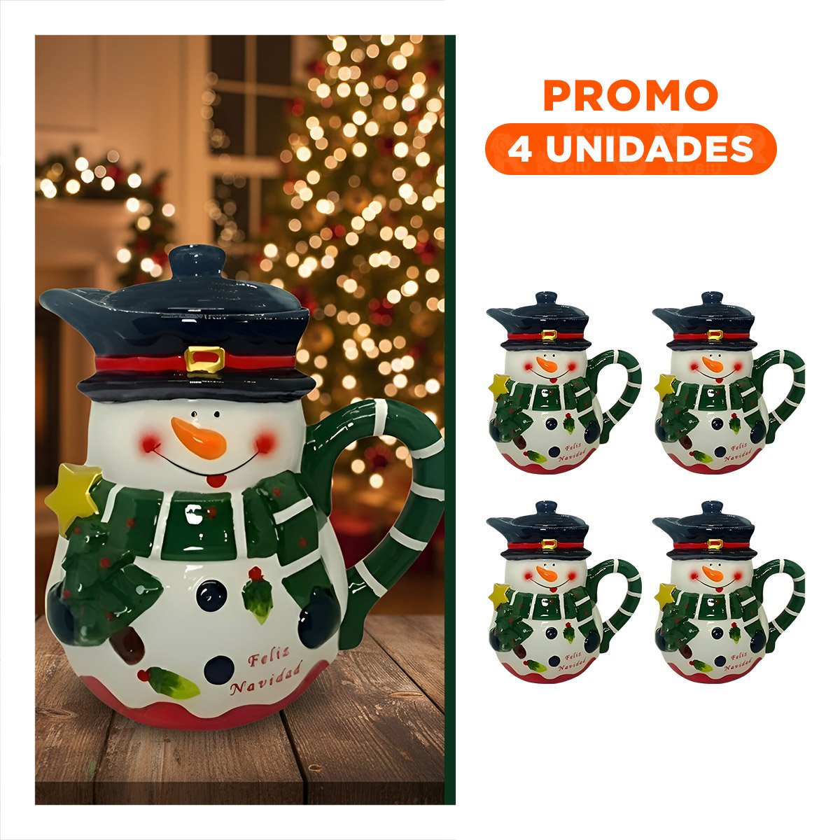 PACK4 PIEZA FESTIVA NAVIDENA CON IMAGEN MUNECO DE NIEVE 2 LITROS PARA DECORAR CASA - 1